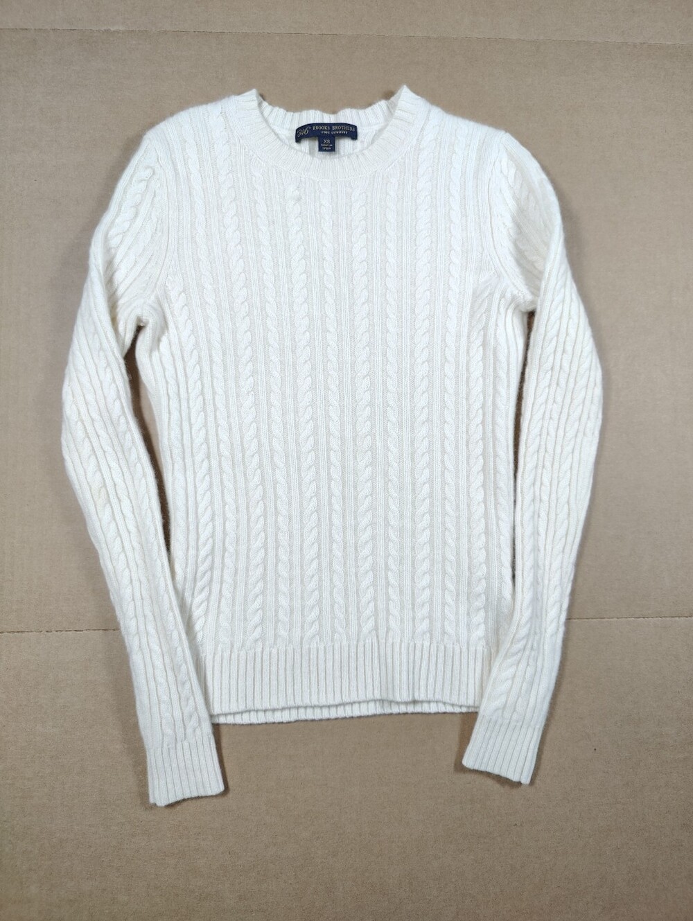 Brooks Brothers 346 Women Cream 100% Cashmere Cable-Knit Sweater Size XS